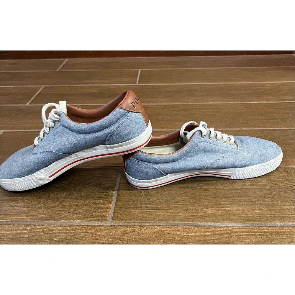 Polo Ralph Lauren Vaughn Mens Blue Chambray Leather Trim Sneakers 11.5D